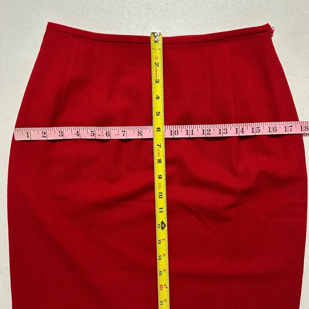 Linda Allard Ellen Tracy Pencil Skirt 100% Pure Wool Classic Red Minimalist Sz 8